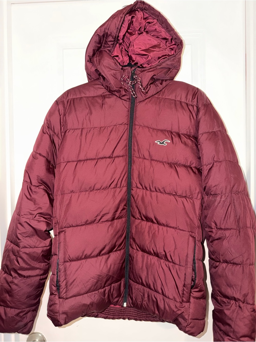 Hollister Men Maroon Hooded Puffer Jacket